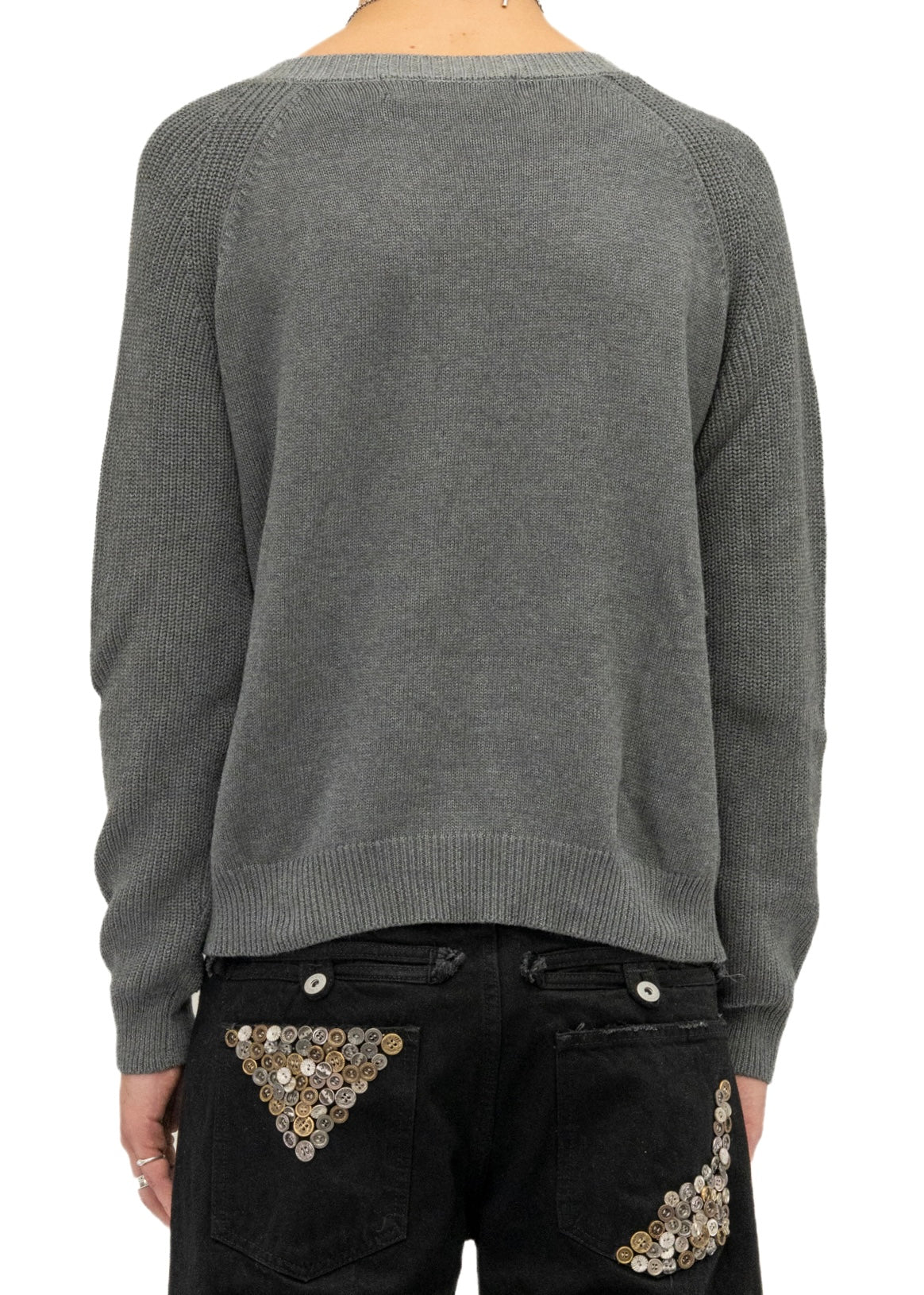 BUTTON KNIT CREWNECK GREY