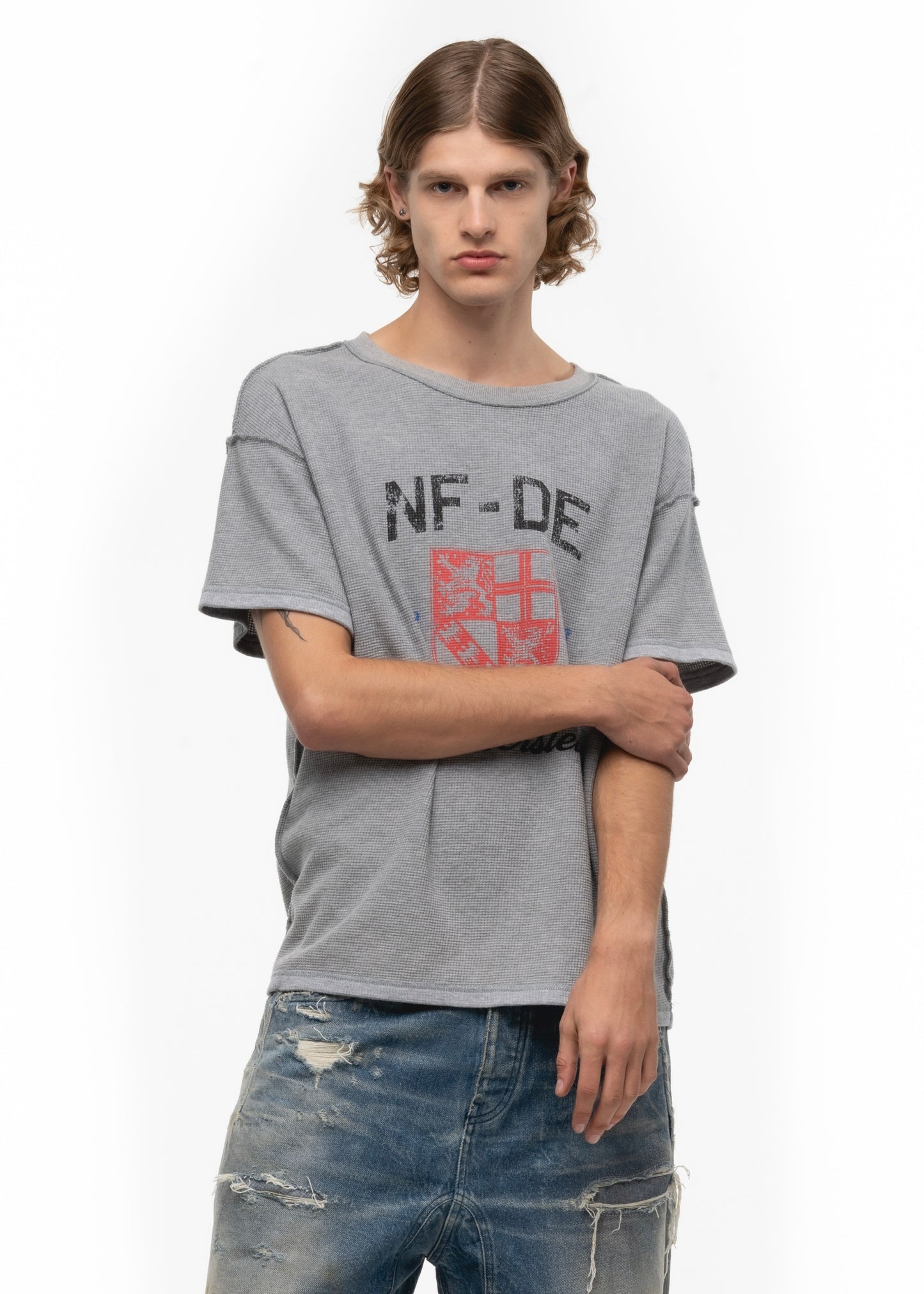 LEDERHERSTELLER SUNFADE WAFFLE COTTON T-SHIRT GREY