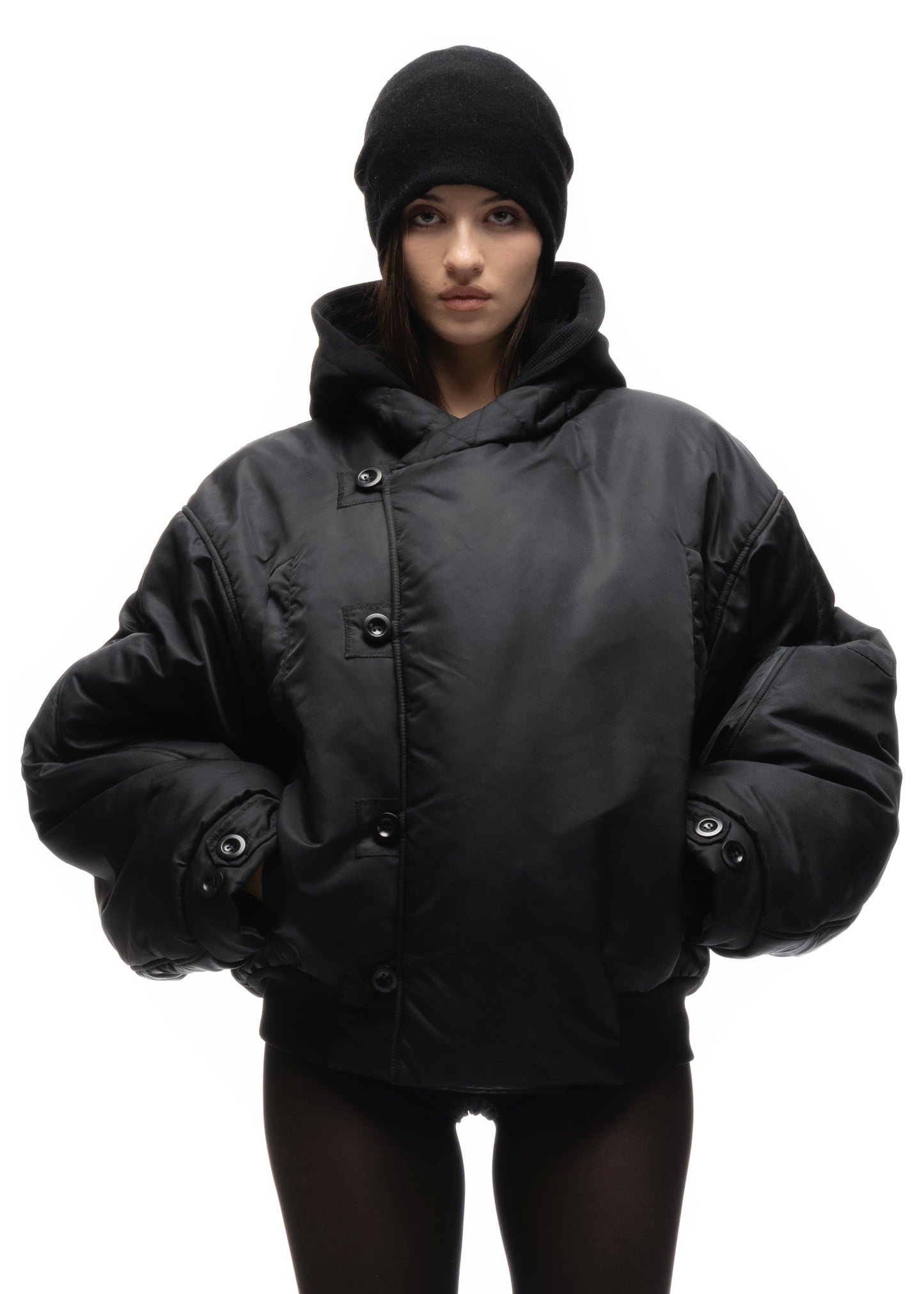 FENCING WAFFLE BOMBER JACKET BLACK FEMALE