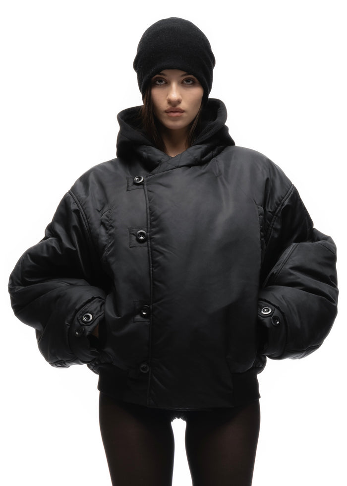 FENCING WAFFLE BOMBER JACKET BLACK FEMALE