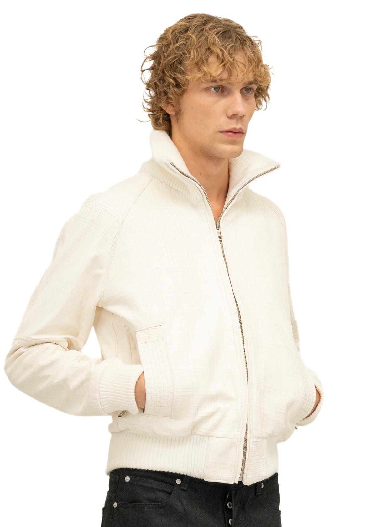 DUST ONE CUT GRID SCORED LEATHER JACKET