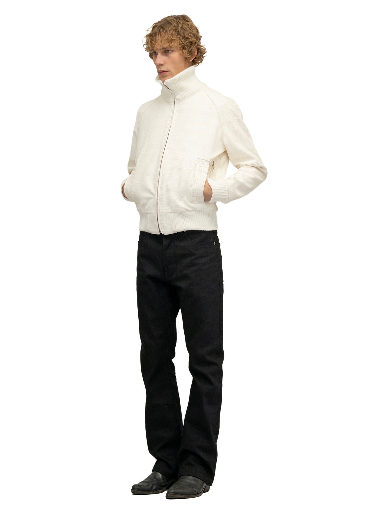 DUST ONE CUT GRID SCORED LEATHER JACKET