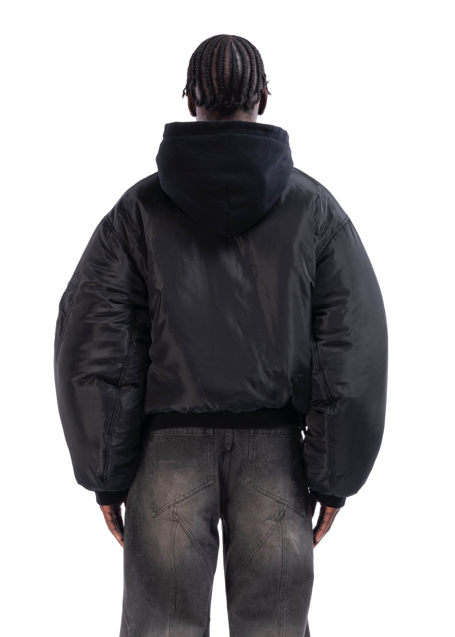 REVERSIBLE HOOD BOMBER JACKET BLACK