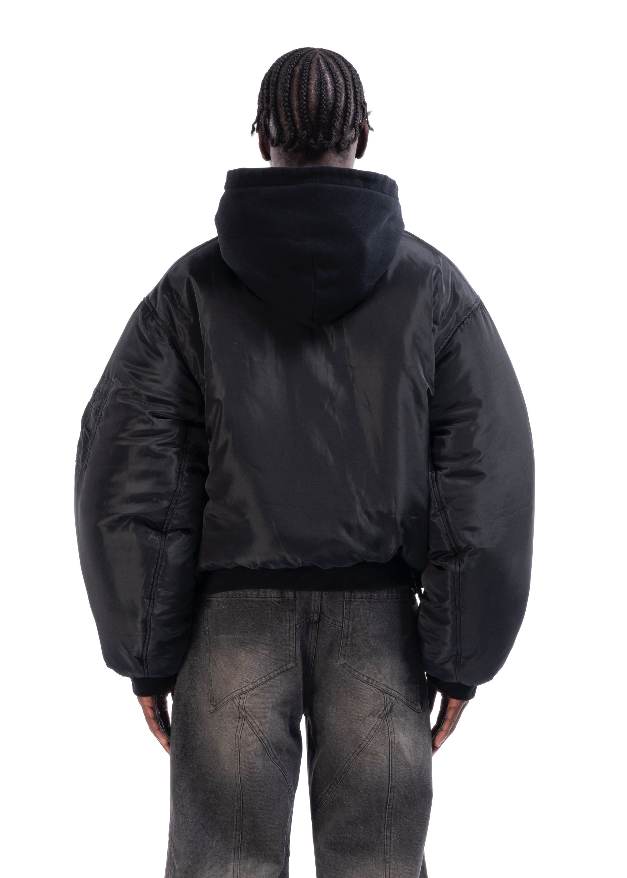 REVERSIBLE HOOD BOMBER JACKET BLACK – NO/FAITH STUDIOS