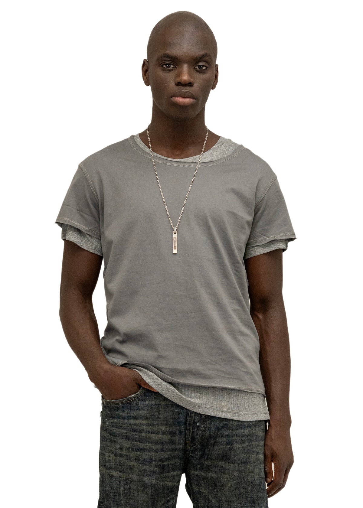DOUBLE-LAYERED T-SHIRT GREY