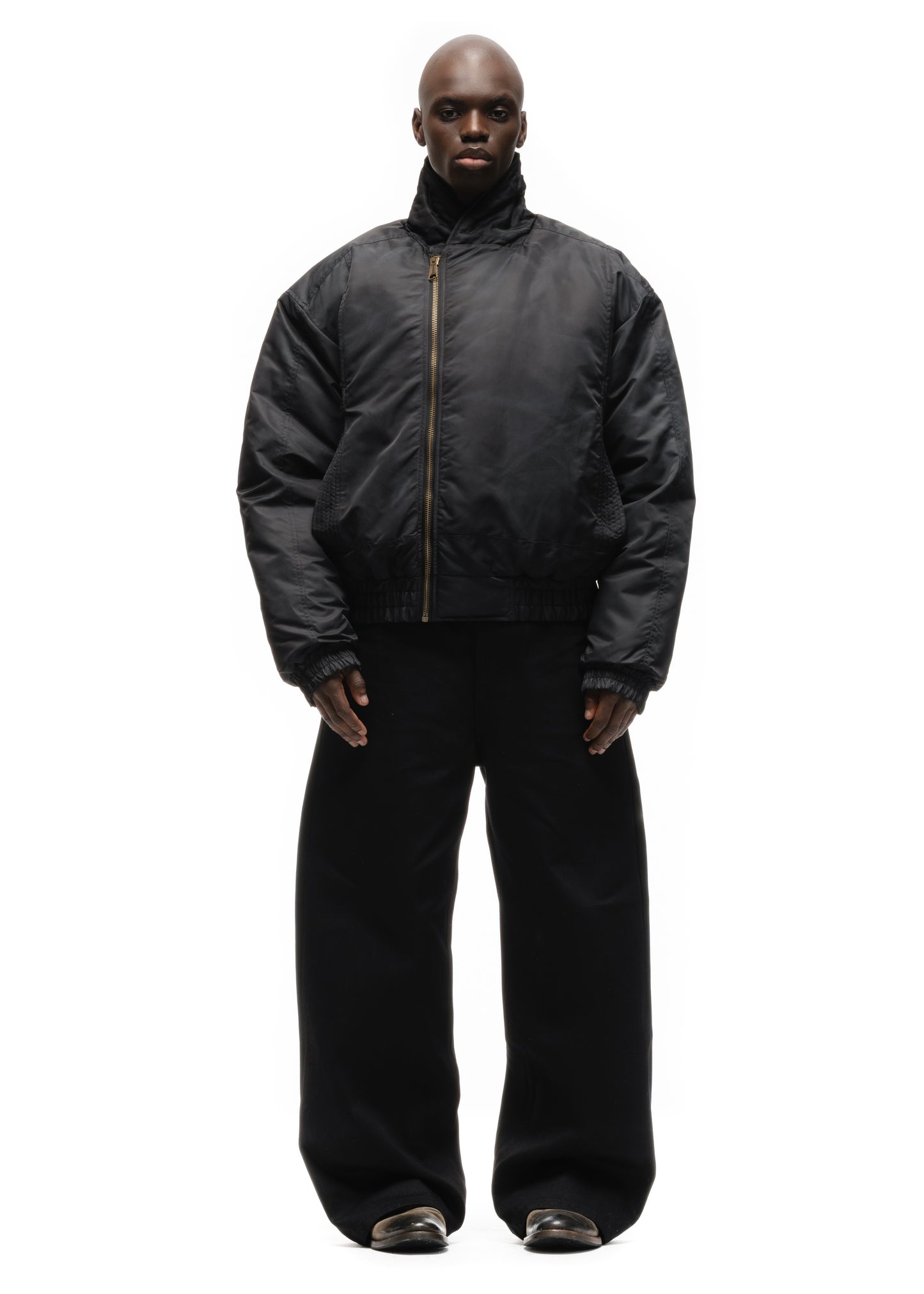 ASYMMETRICAL ZIP BOMBER JACKET BLACK