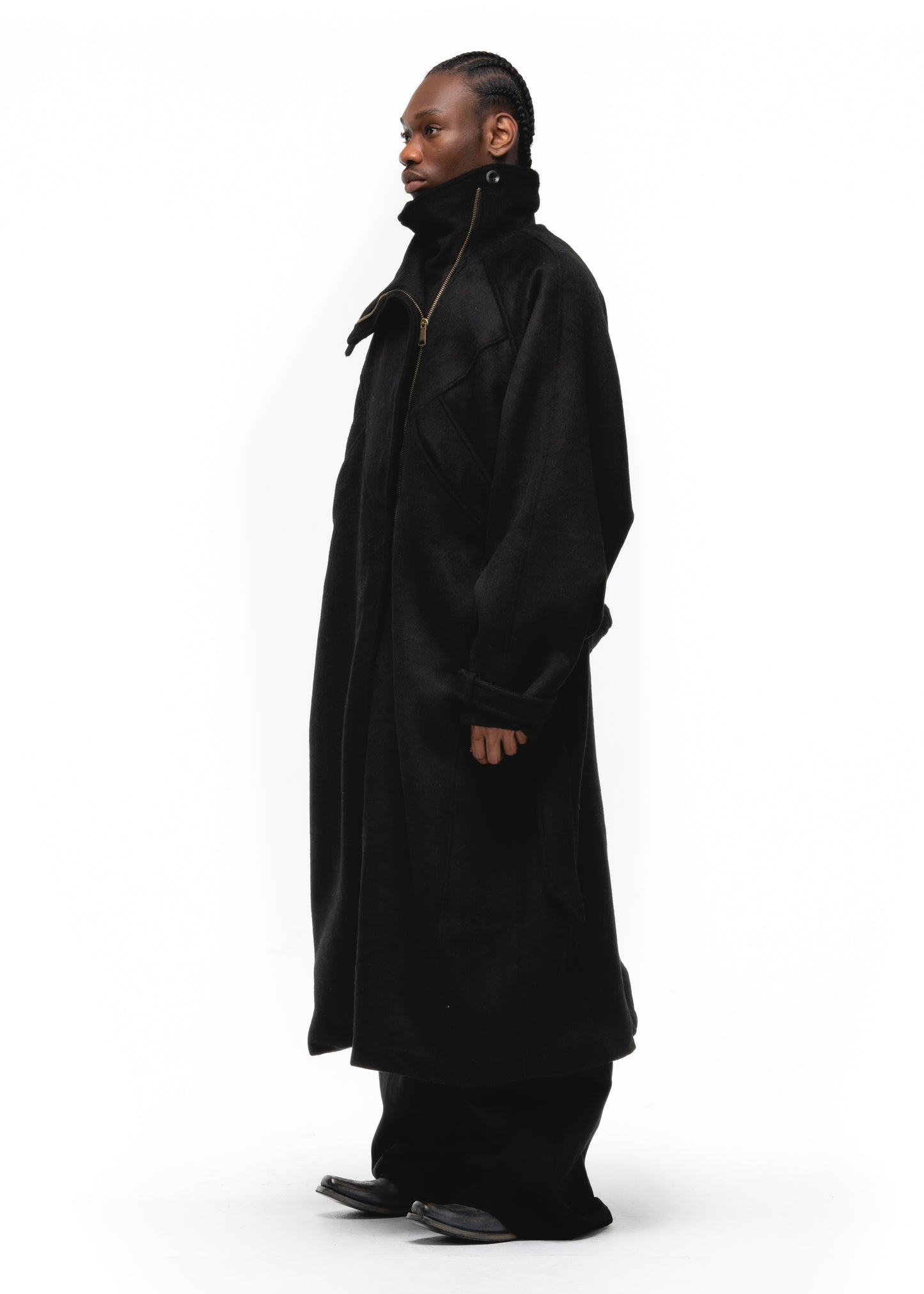 ASYMMETRICAL WOOL COAT BLACK