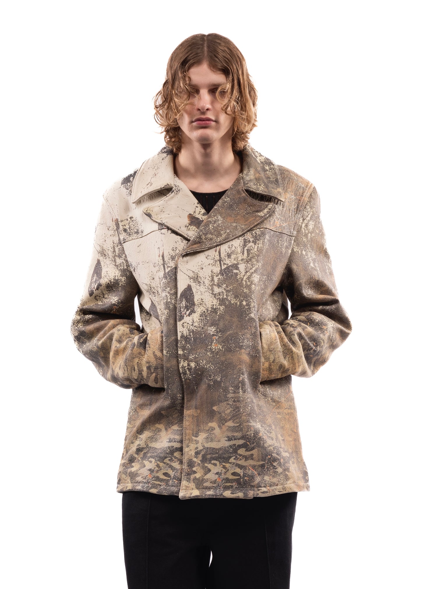 PRINTED CAMOUFLAGE LEATHER BLAZER
