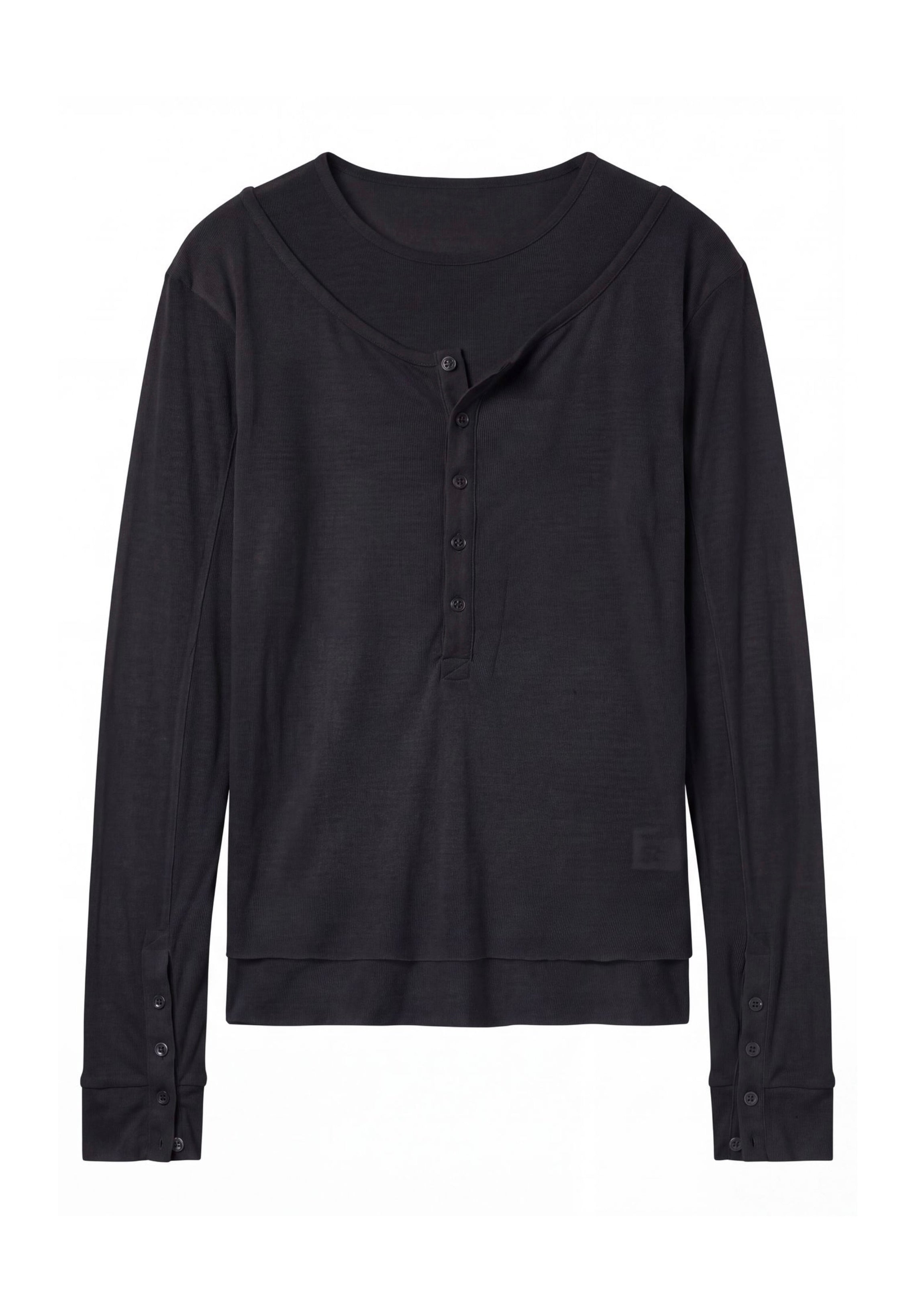 DOUBLE-LAYERED BUTTON ORGANIC COTTON LONGSLEEVE BLACK – NO/FAITH