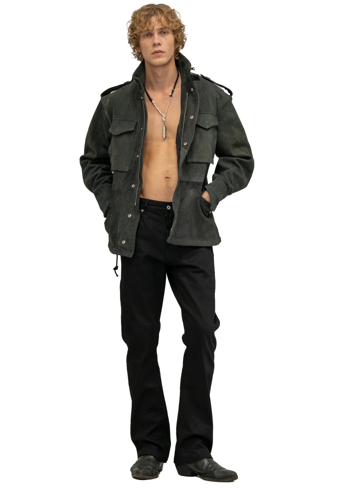 LEATHER FIELD PARKA BLACK