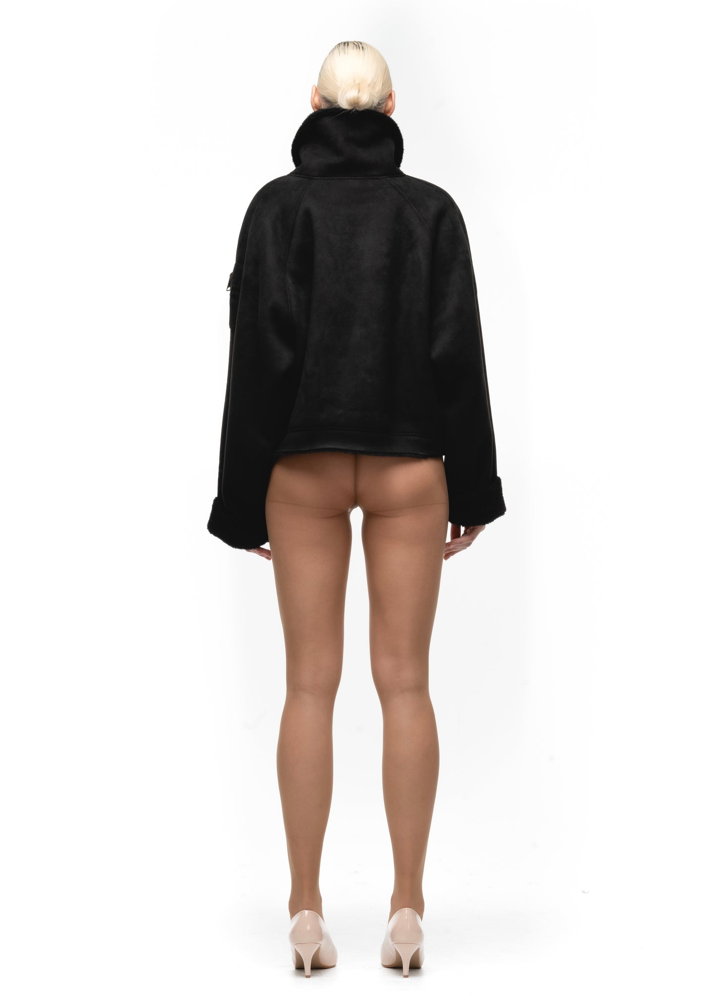 HEAVY FLIGHT SHEARLING HOODIE BLACK WOMEN'S CUT