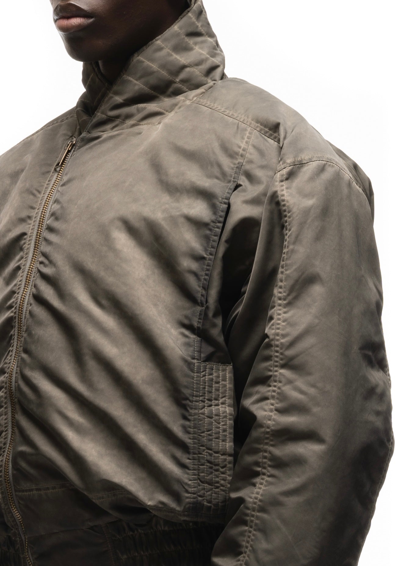 ASYMMETRICAL ZIP BOMBER JACKET USED BEIGE