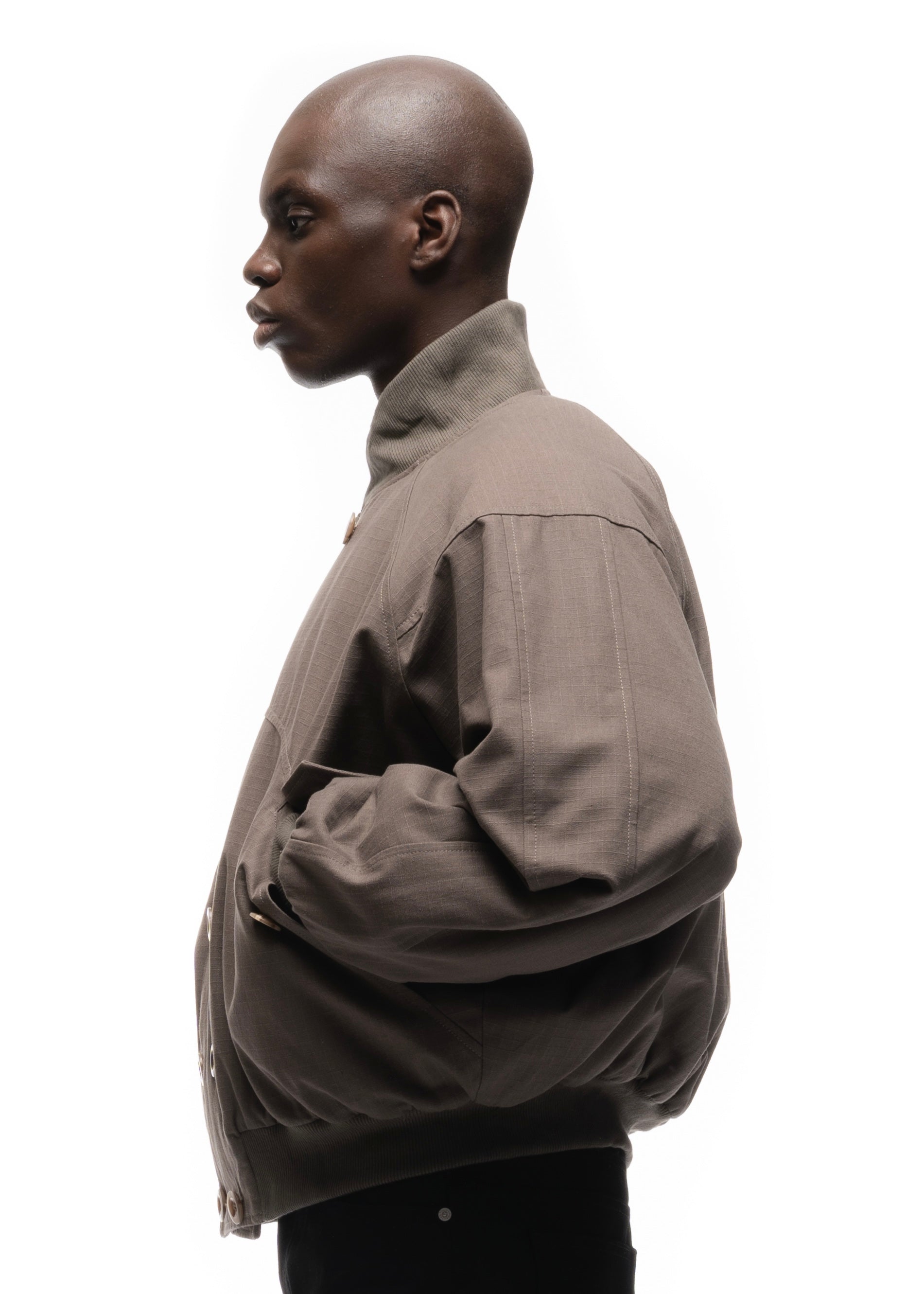 DOUBLE BUTTON BOMBER JACKET STRUCTURED STONE – NO/FAITH STUDIOS