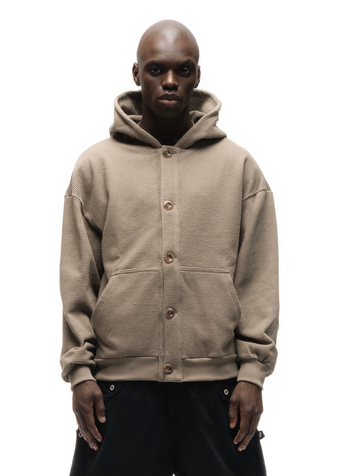 BUTTON KNIT COTTON JACKET LIGHT GREY/GREEN