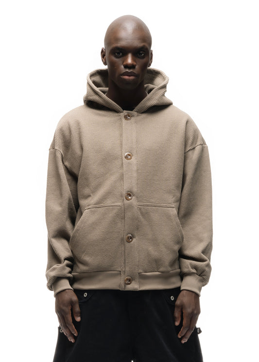 BUTTON KNIT COTTON JACKET LIGHT GREY/GREEN