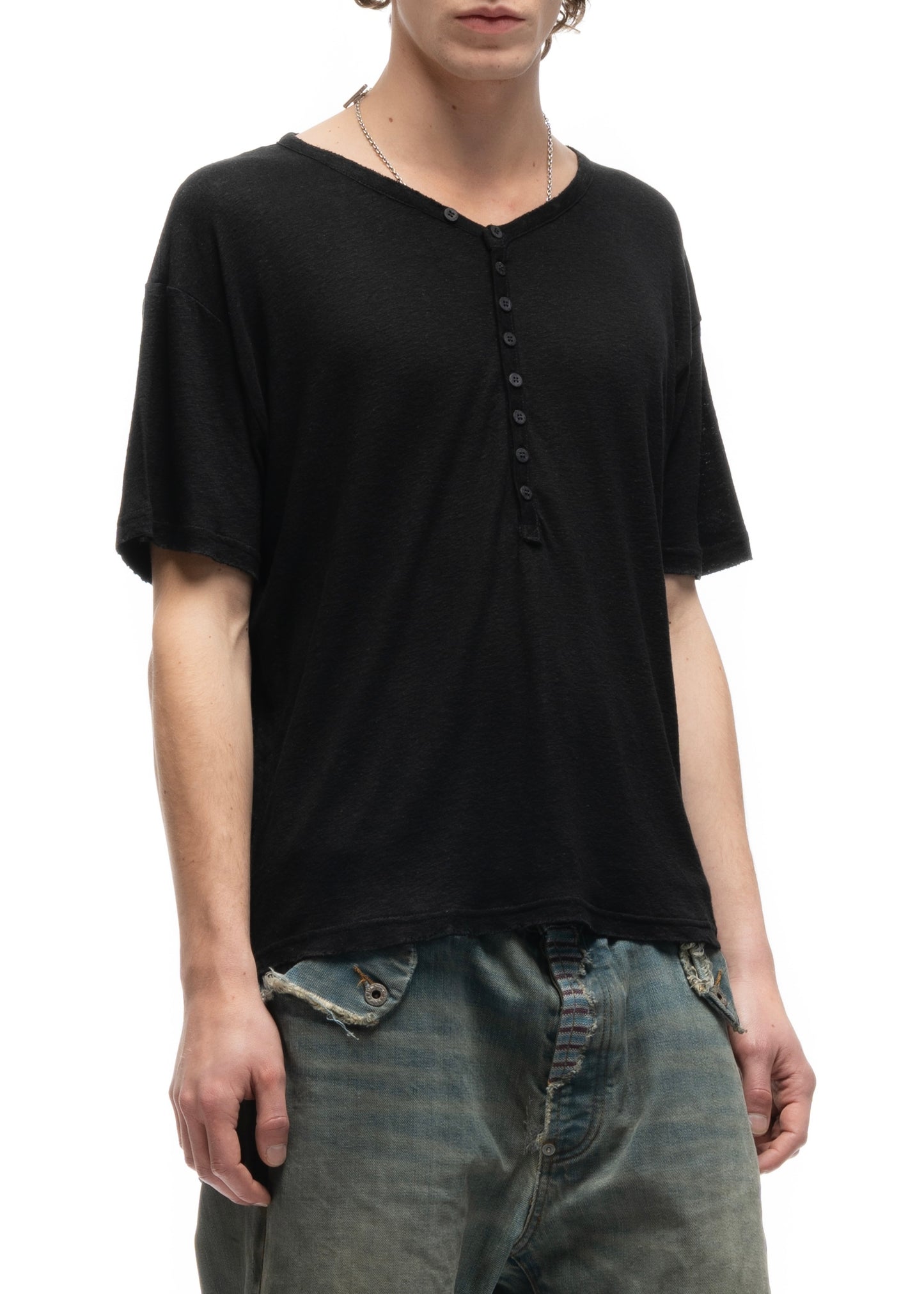 MESSAGE BUTTON UP T-SHIRT BLACK