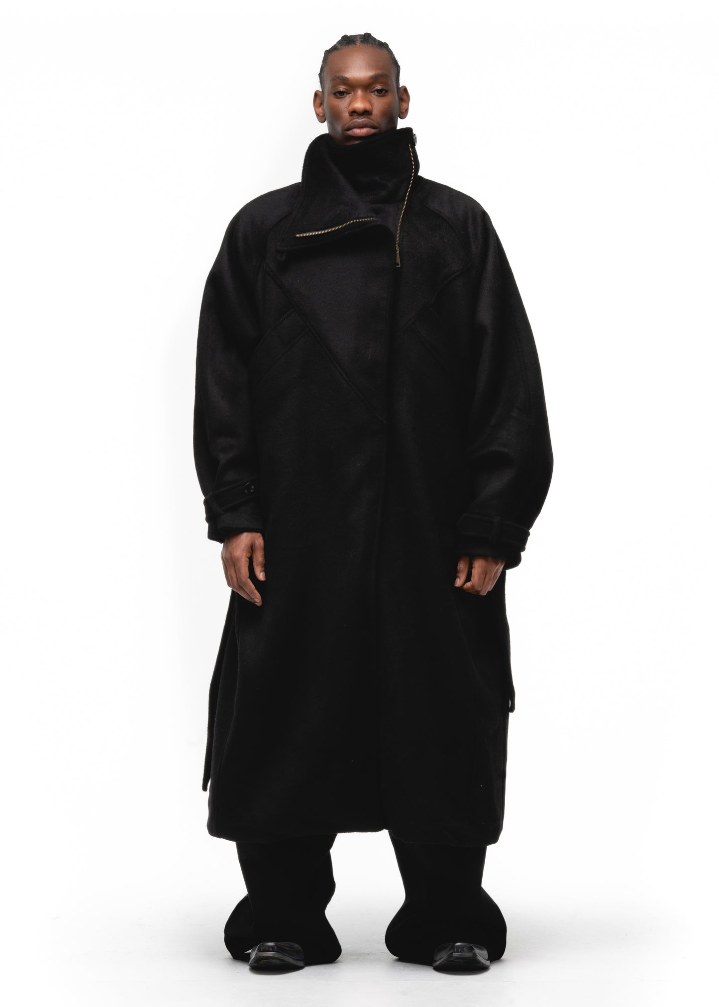 ASYMMETRICAL WOOL COAT BLACK