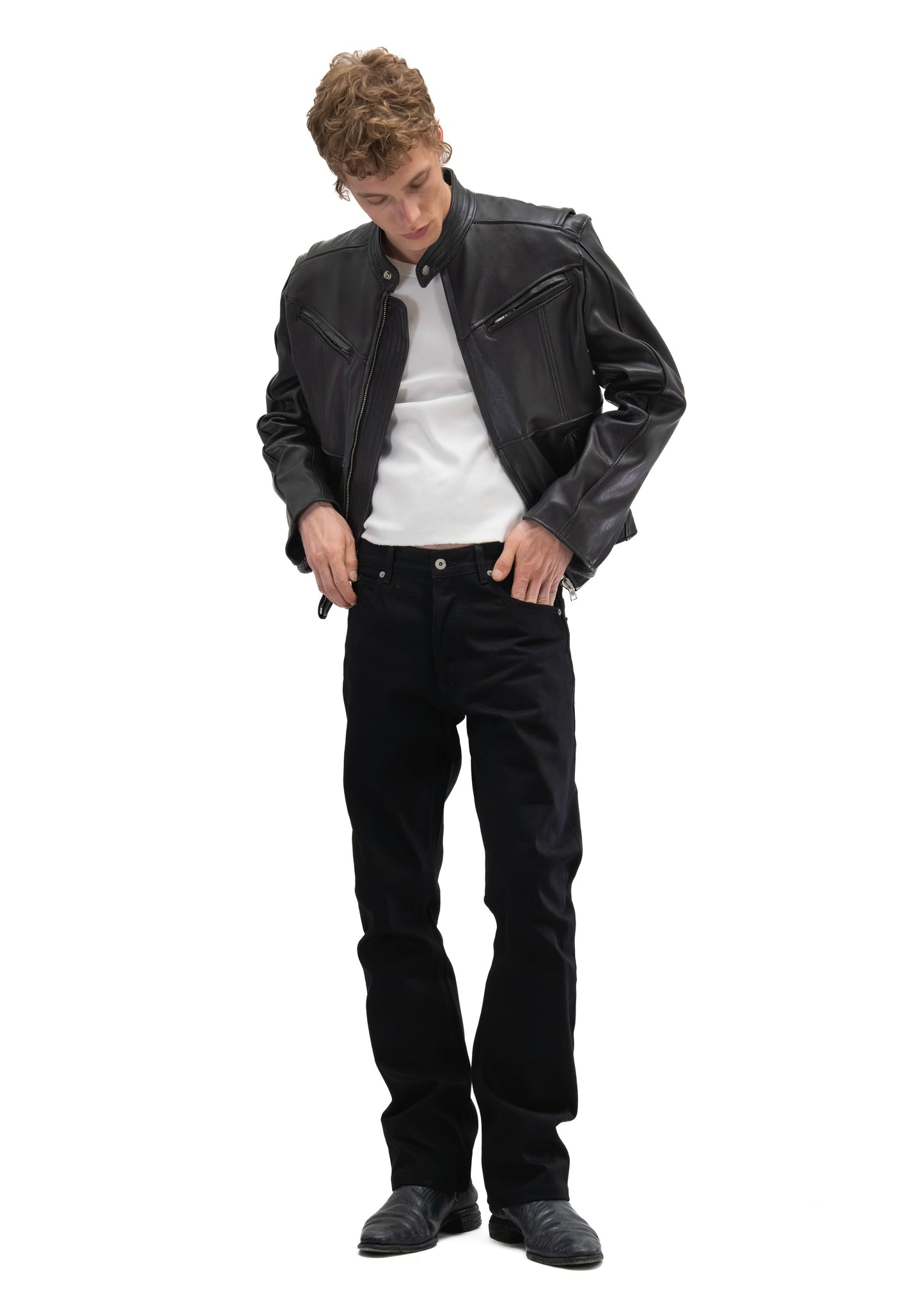 LAYERED RACER CUT LEATHER JACKET