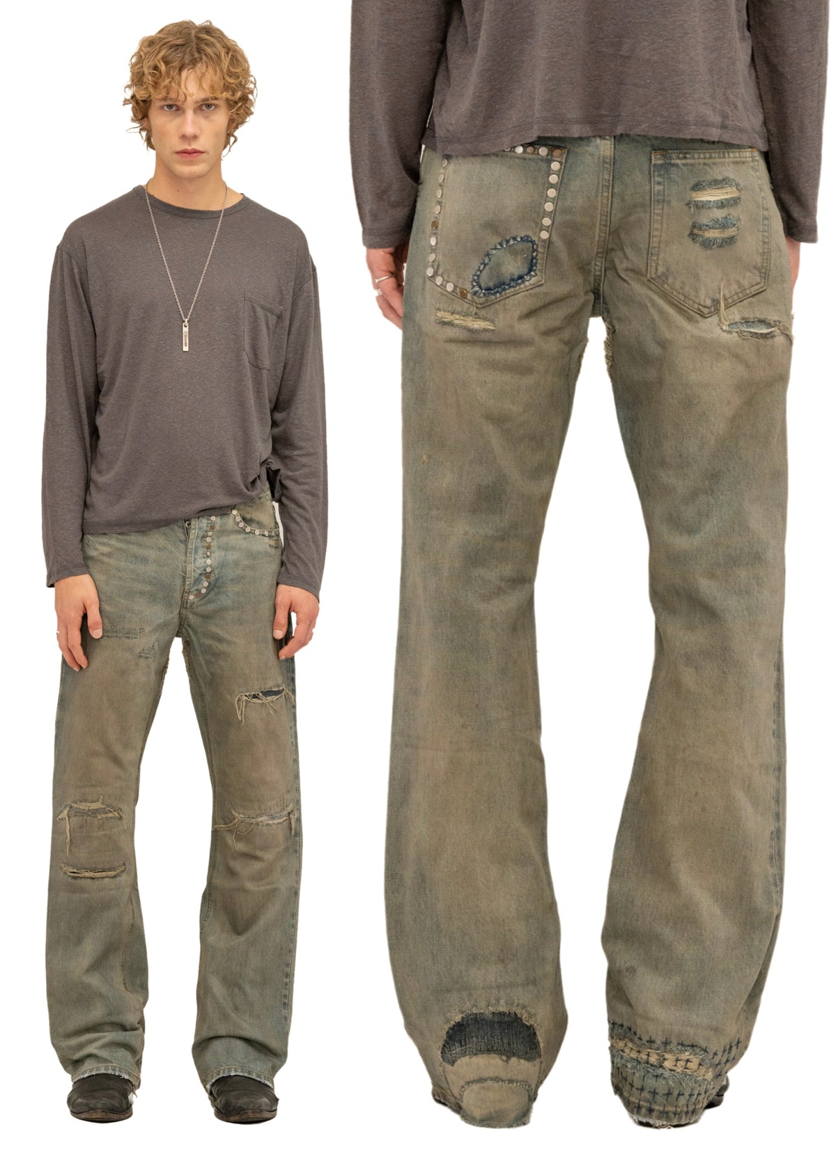 STUDDED SELVEDGE BOOTCUT DENIM