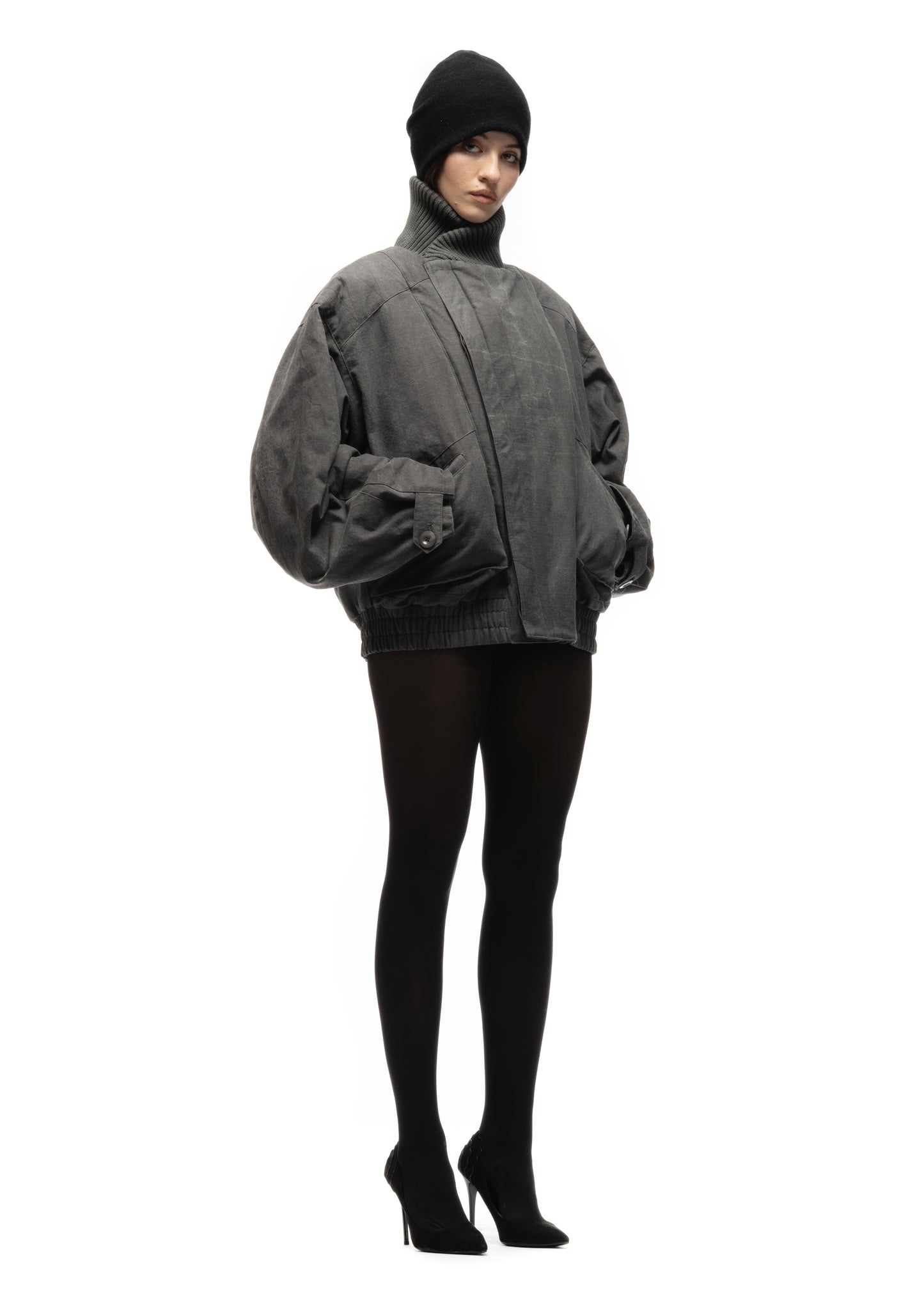 JAPANESE FLIGHT PADDED BOMBER JACKET STRUCTURED GREY FEMALE