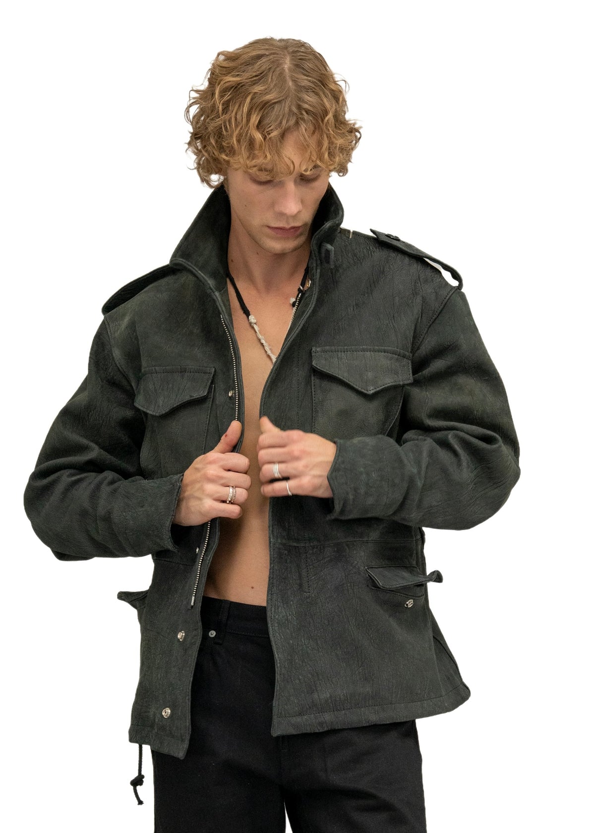 LEATHER FIELD PARKA BLACK