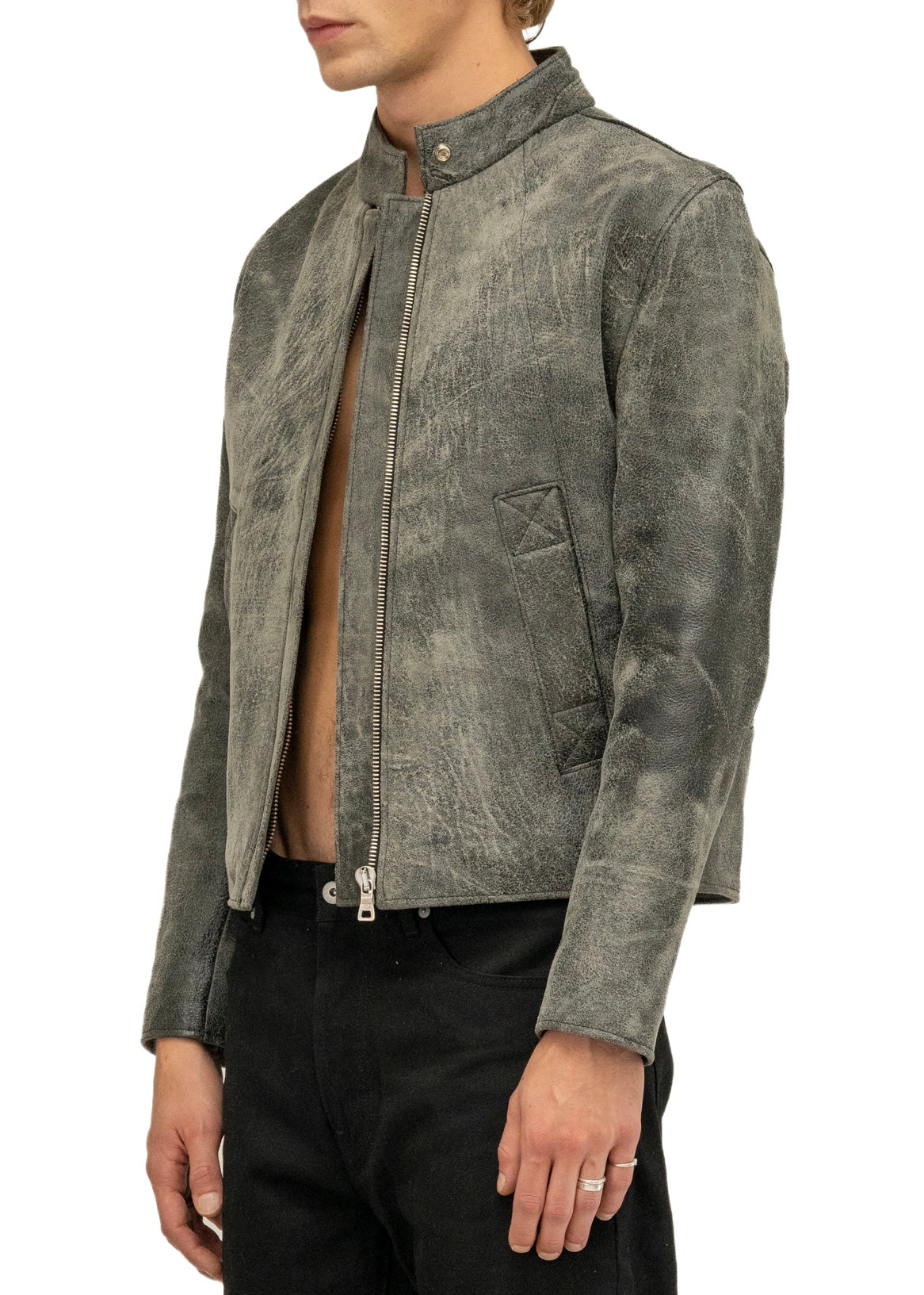 DRIVER ONE CUT STONE LEATHER JACKET