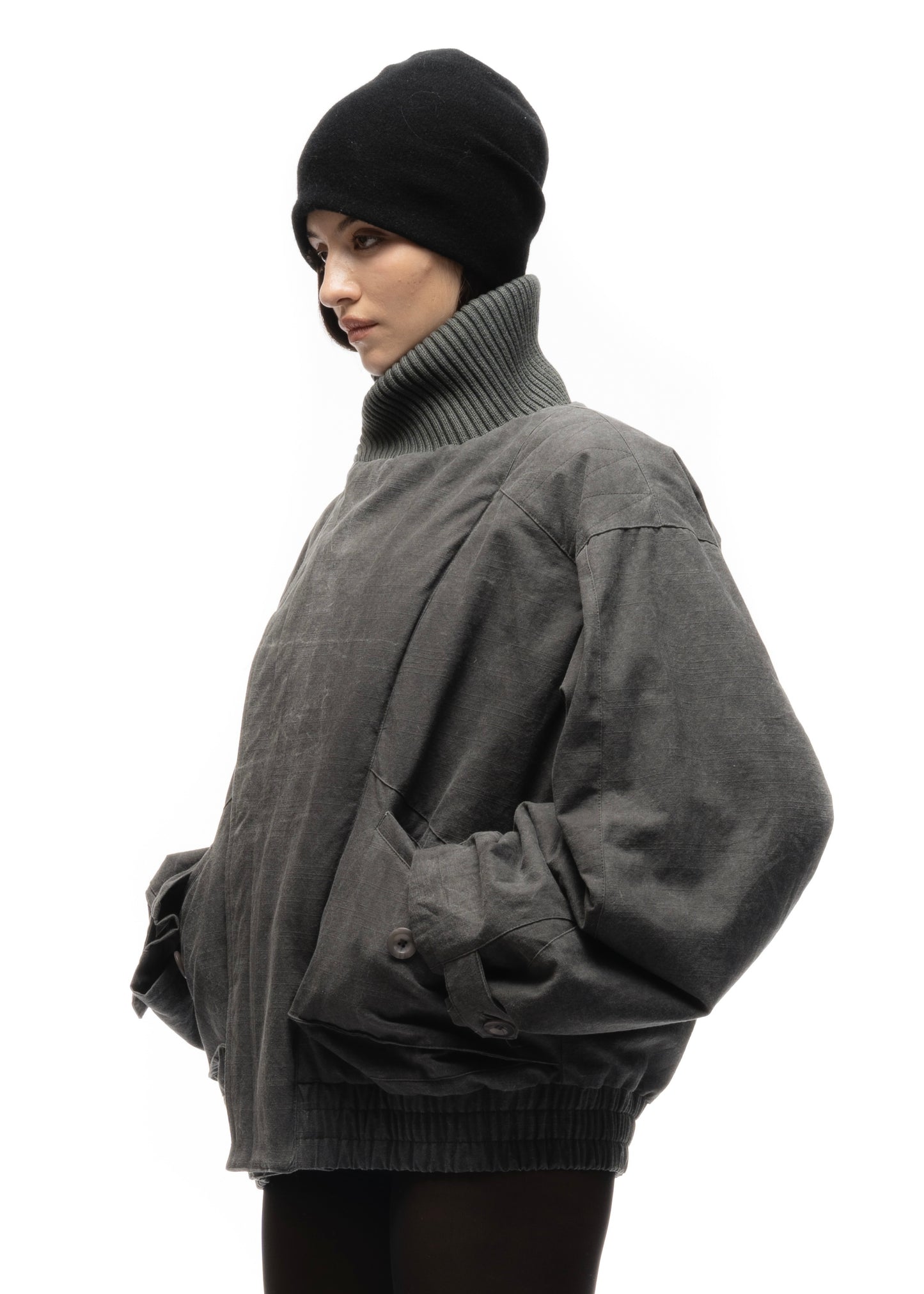 JAPANESE FLIGHT PADDED BOMBER JACKET STRUCTURED GREY FEMALE