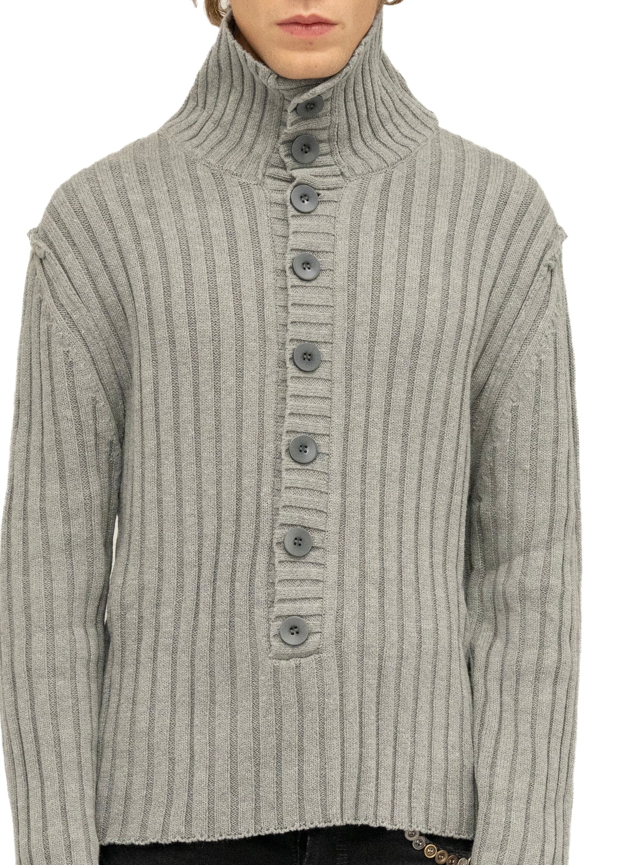 BUTTON LINE KNIT JUMPER GREY
