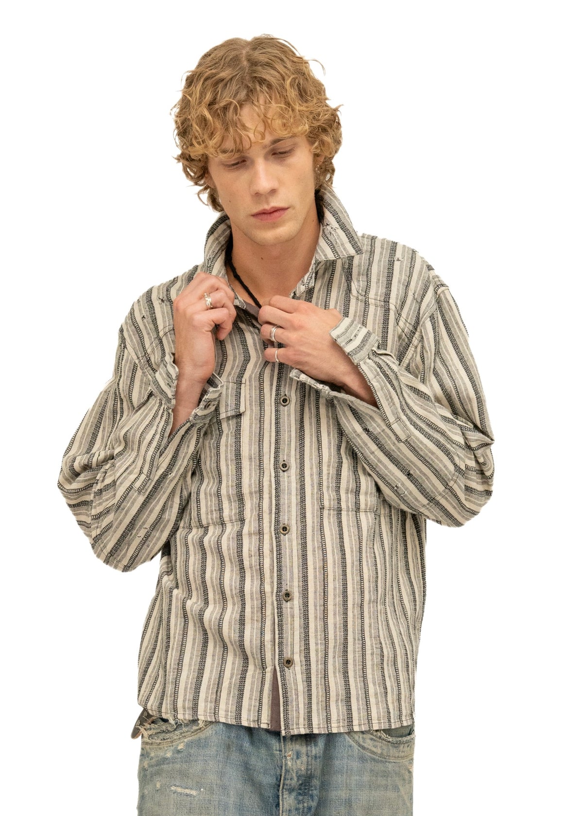 REWORKED STRIPE SHIRT GREY