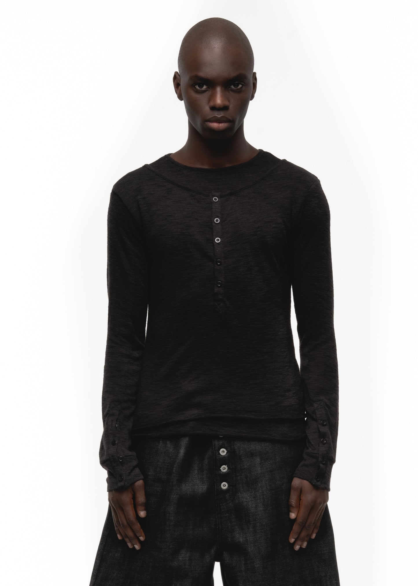 JAPANESE DOUBLE-LAYERED BUTTON LONGSLEEVE BLACK