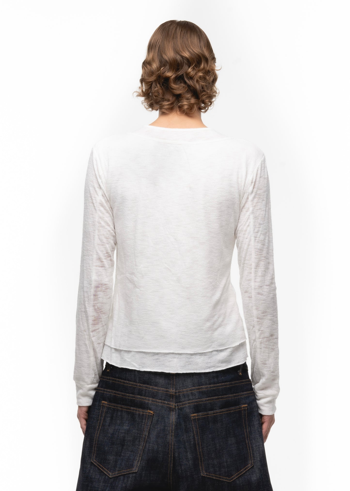 JAPANESE DOUBLE-LAYERED BUTTON LONGSLEEVE WHITE