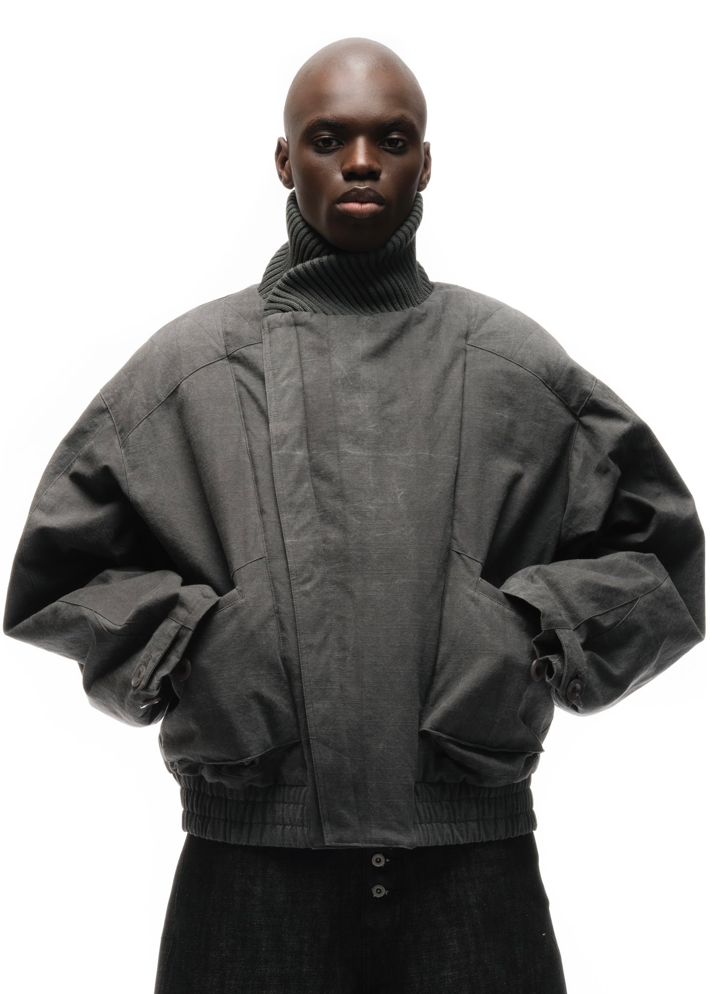 JAPANESE FLIGHT PADDED BOMBER JACKET STRUCTURED GREY