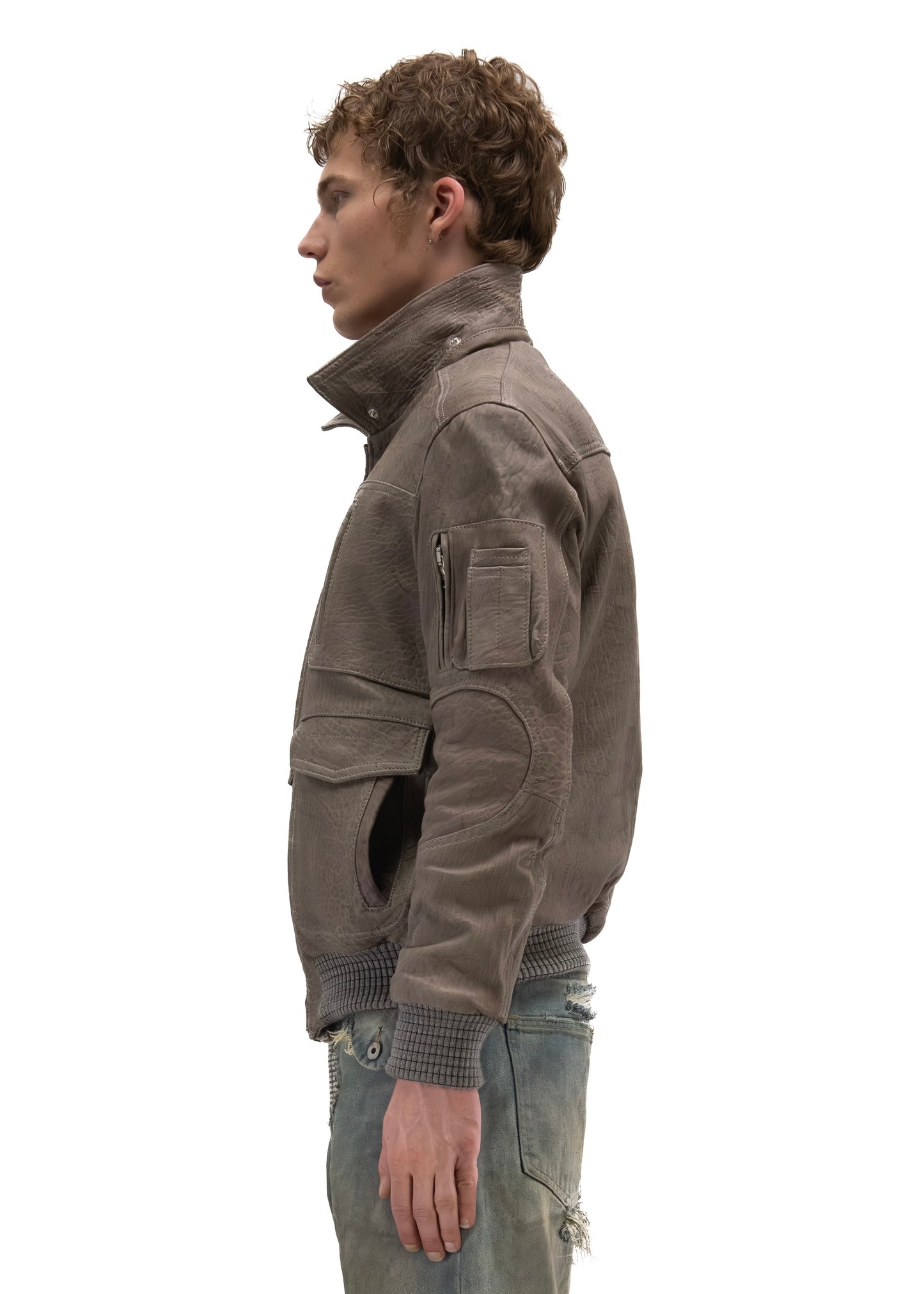 AVIATOR FUR LEATHER JACKET GREY