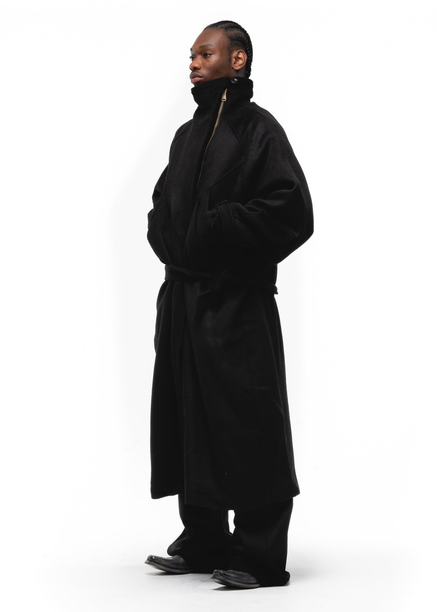 ASYMMETRICAL WOOL COAT BLACK