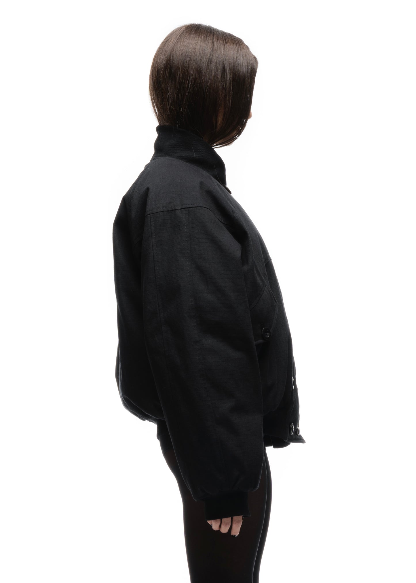 DOUBLE BUTTON BOMBER JACKET STRUCTURED BLACK FEMALE
