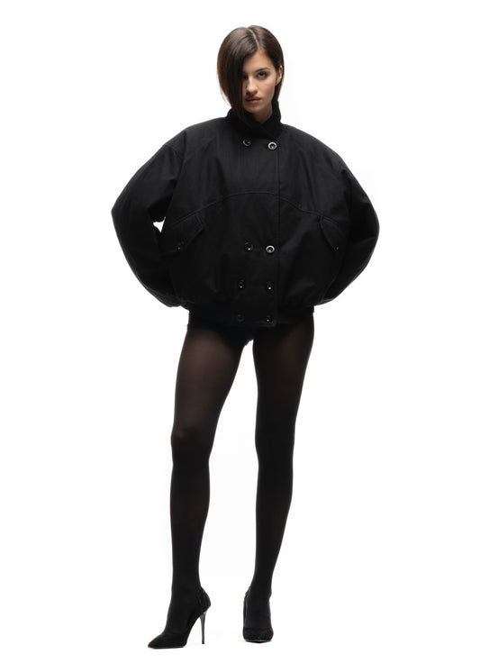 DOUBLE BUTTON BOMBER JACKET STRUCTURED BLACK FEMALE