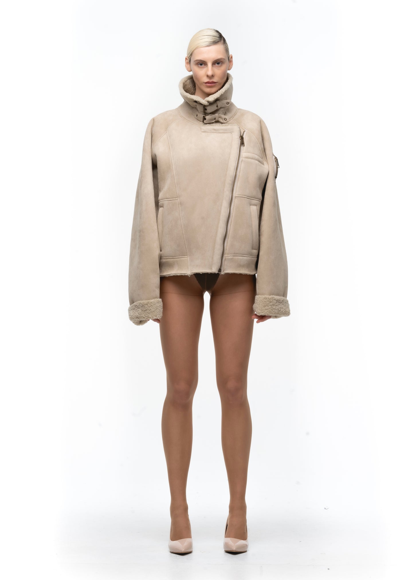 HEAVY FLIGHT SHEARLING JACKET BEIGE WOMEN'S CUT