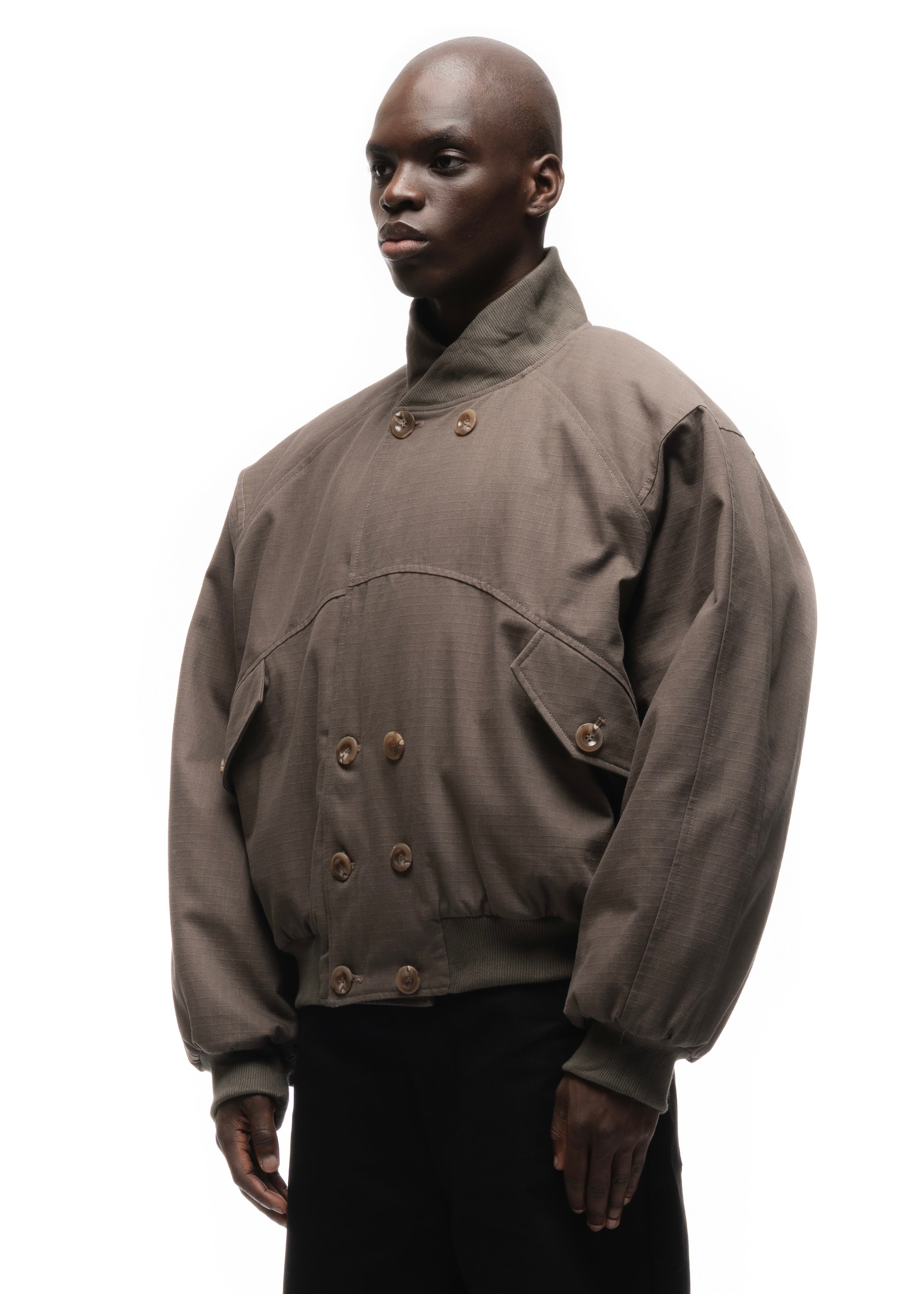 ジャケット・アウター Double Knit Dot Button Collarless Shirt DOUBLE BUTTON BOMBER JACKET STRUCTURED STONE – NO/FAITH STUDIOS