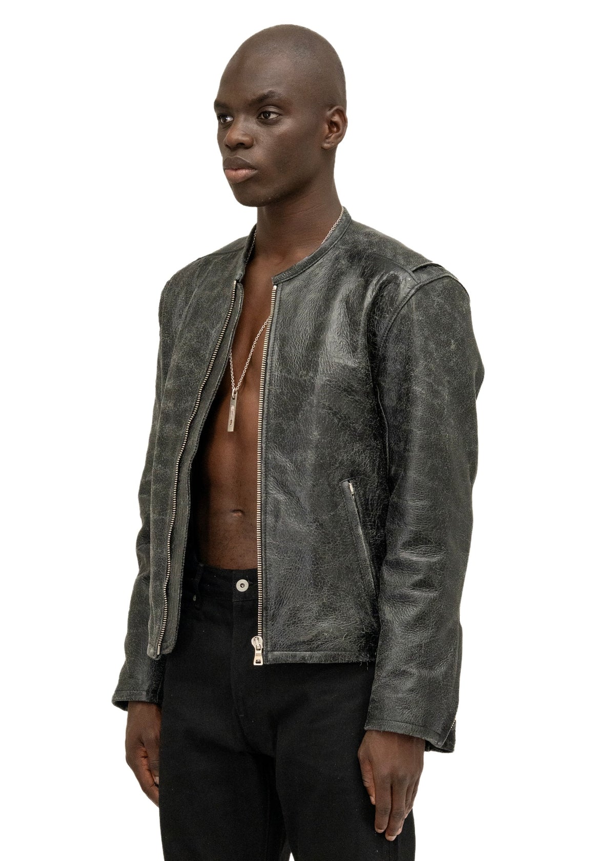 CRACKED BLACK RACER CUT LEATHER JACKET