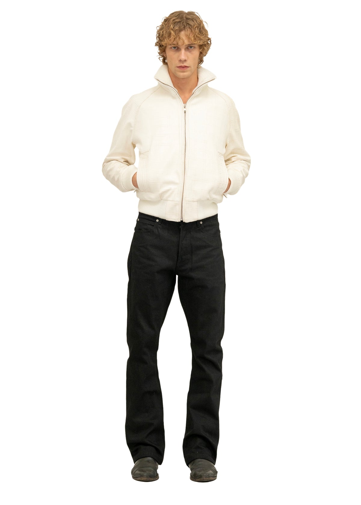DUST ONE CUT GRID SCORED LEATHER JACKET