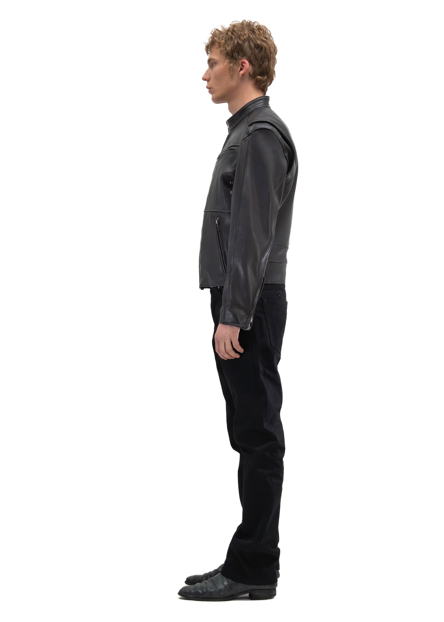 LAYERED RACER CUT LEATHER JACKET