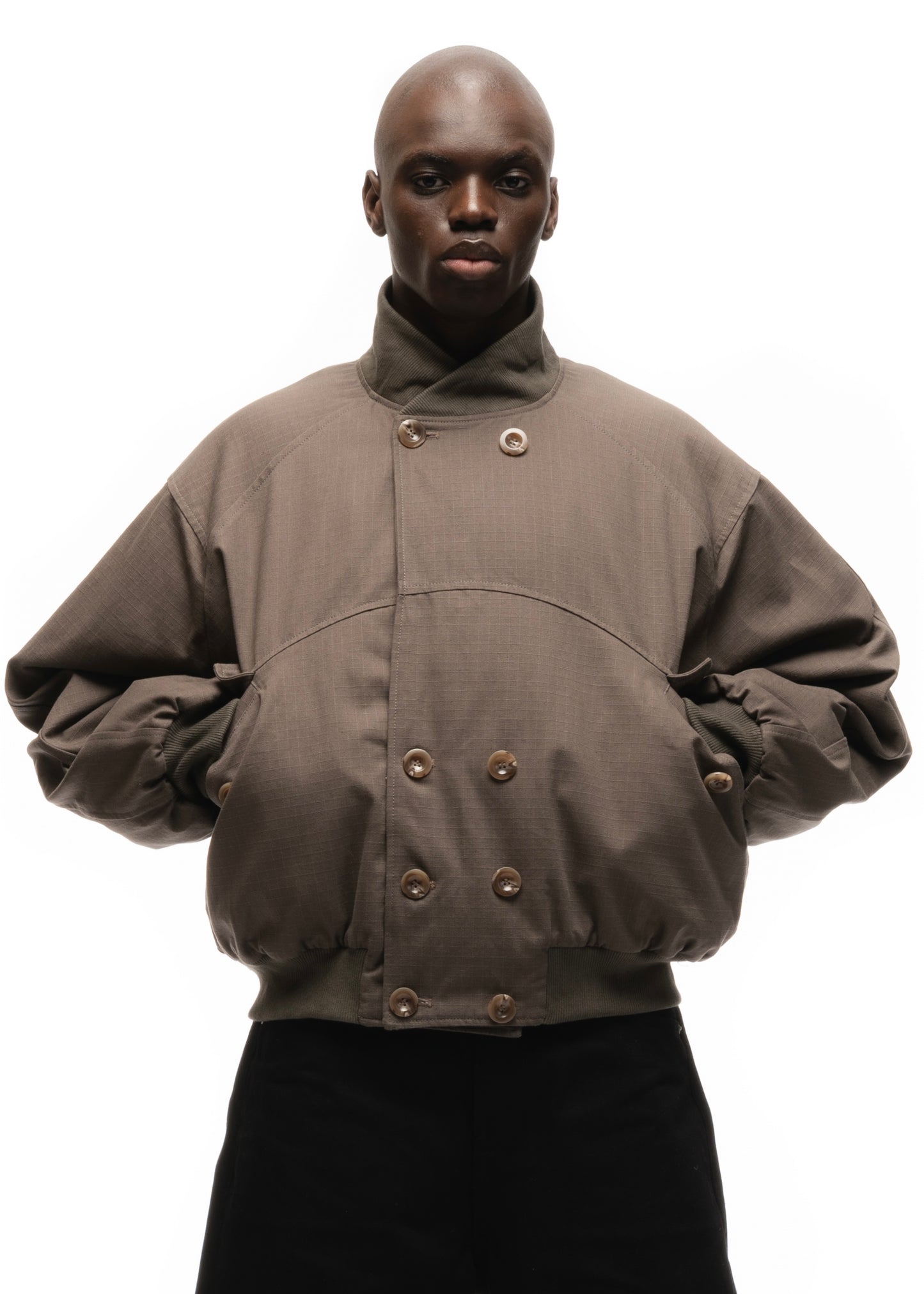 DOUBLE BUTTON BOMBER JACKET STRUCTURED STONE