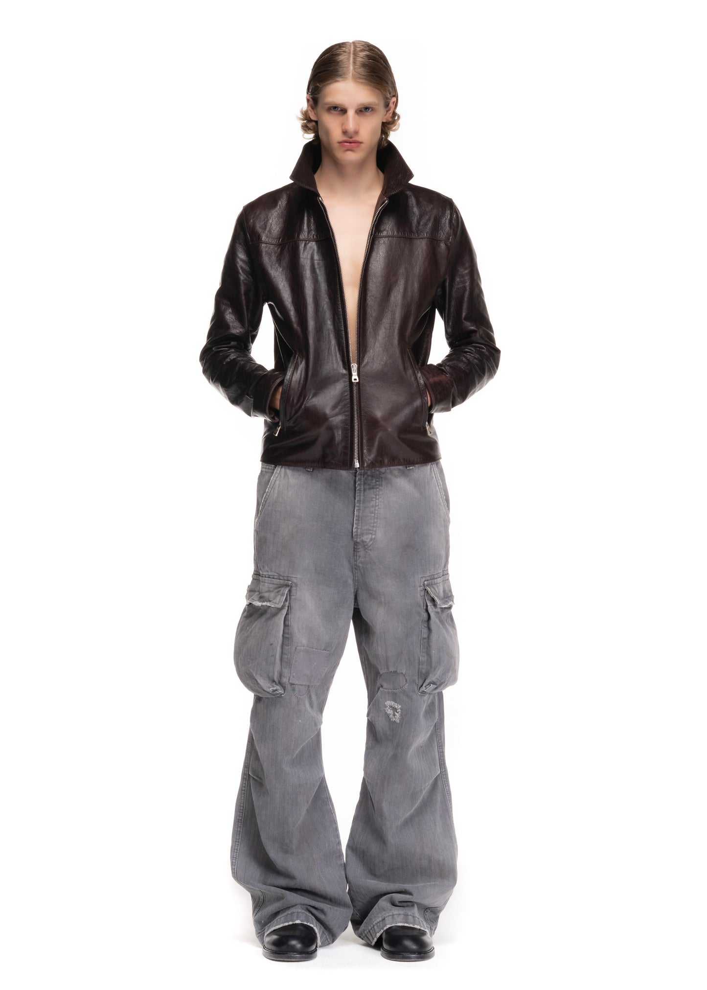 SLIM BASIC CUT LEATHER JACKET 001