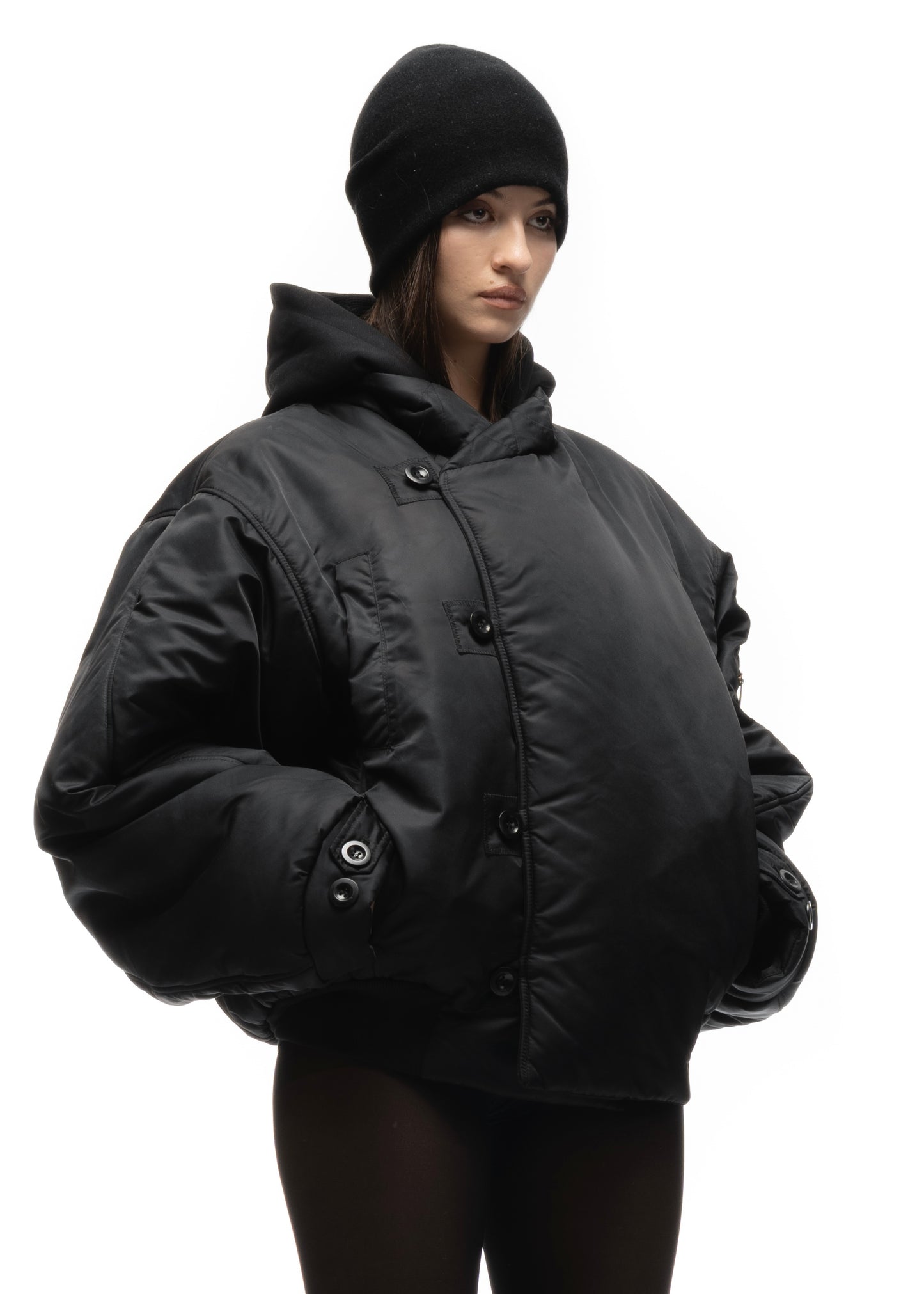 FENCING WAFFLE BOMBER JACKET BLACK FEMALE