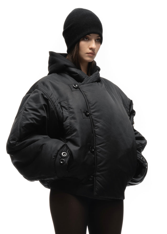FENCING WAFFLE BOMBER JACKET BLACK FEMALE