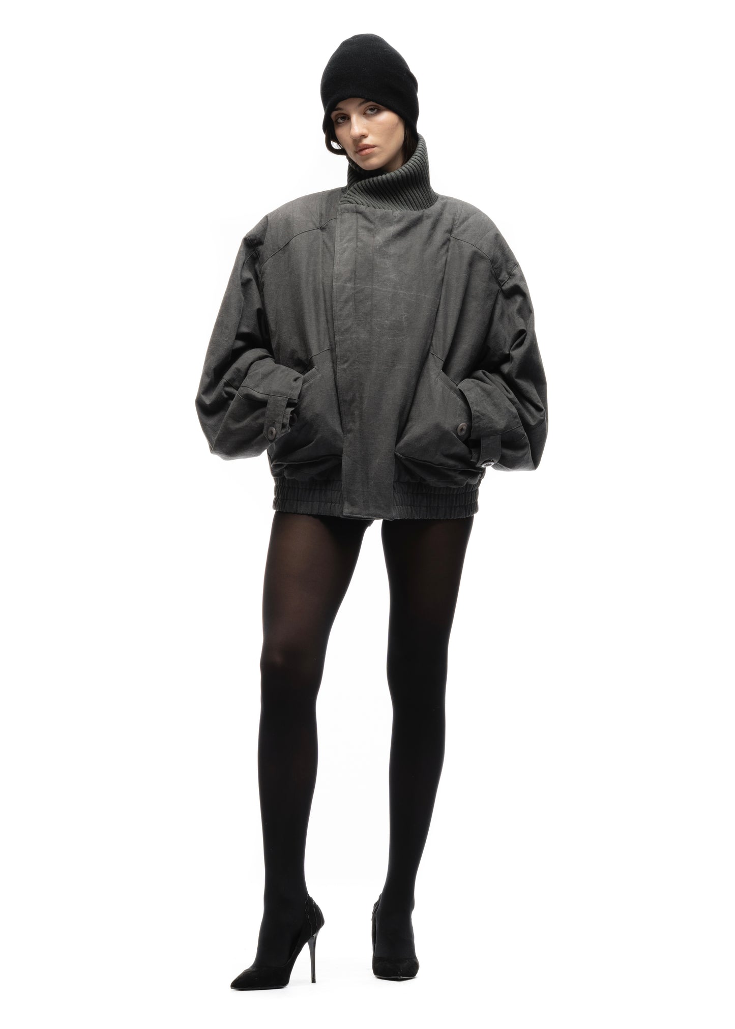 JAPANESE FLIGHT PADDED BOMBER JACKET STRUCTURED GREY FEMALE