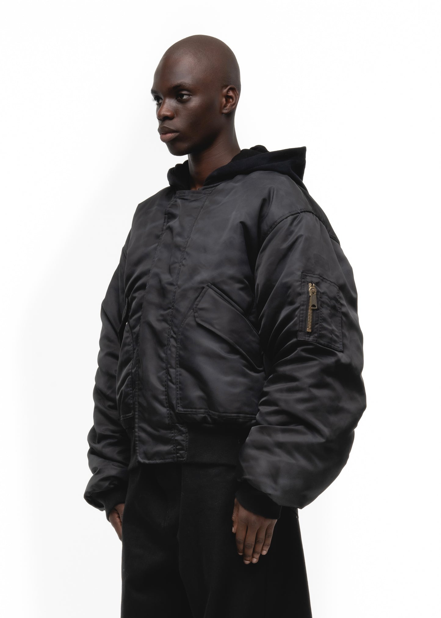 BASIC REVERSIBLE WAFFLE BOMBER BLACK