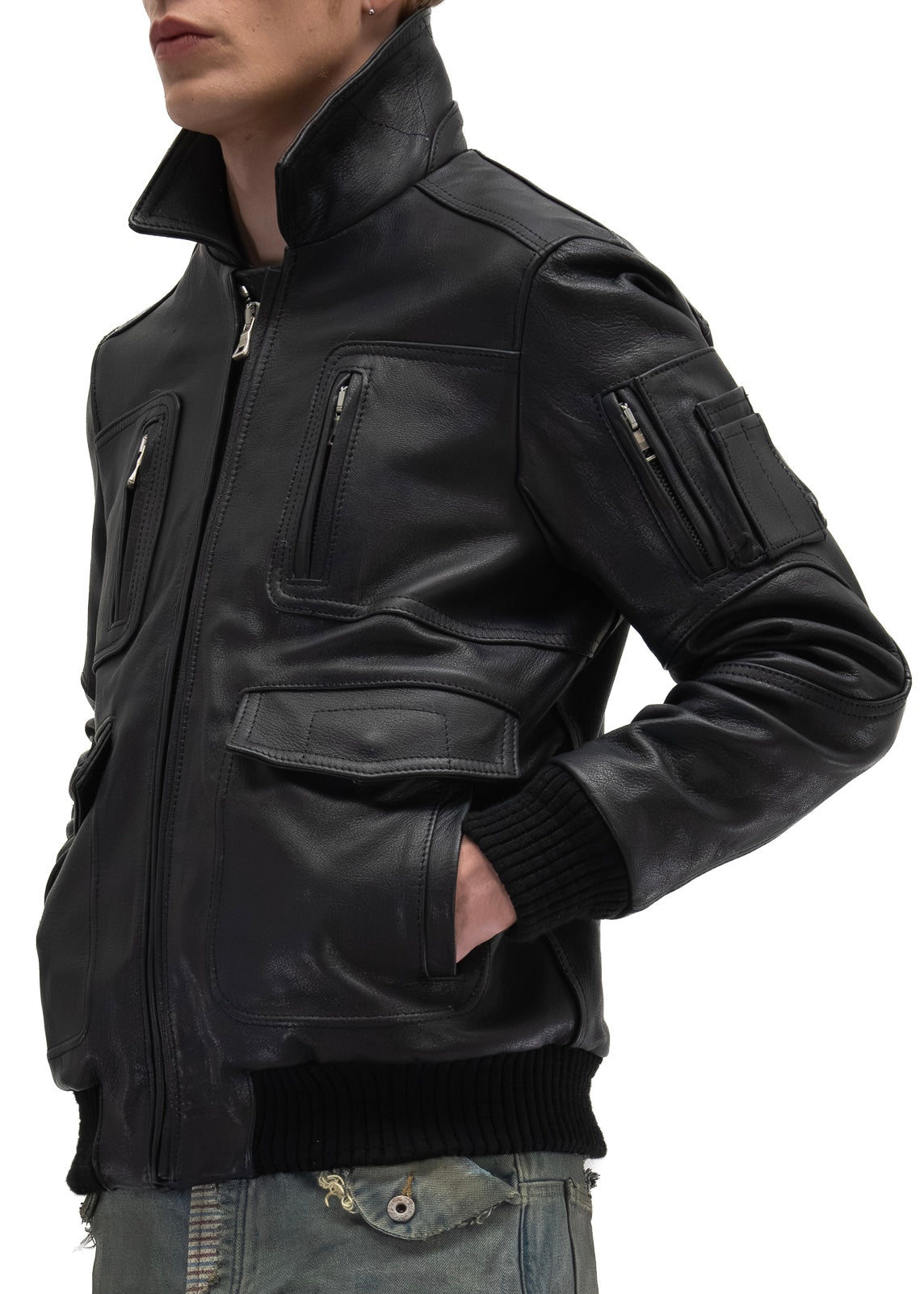 AVIATOR FUR LEATHER JACKET BLACK