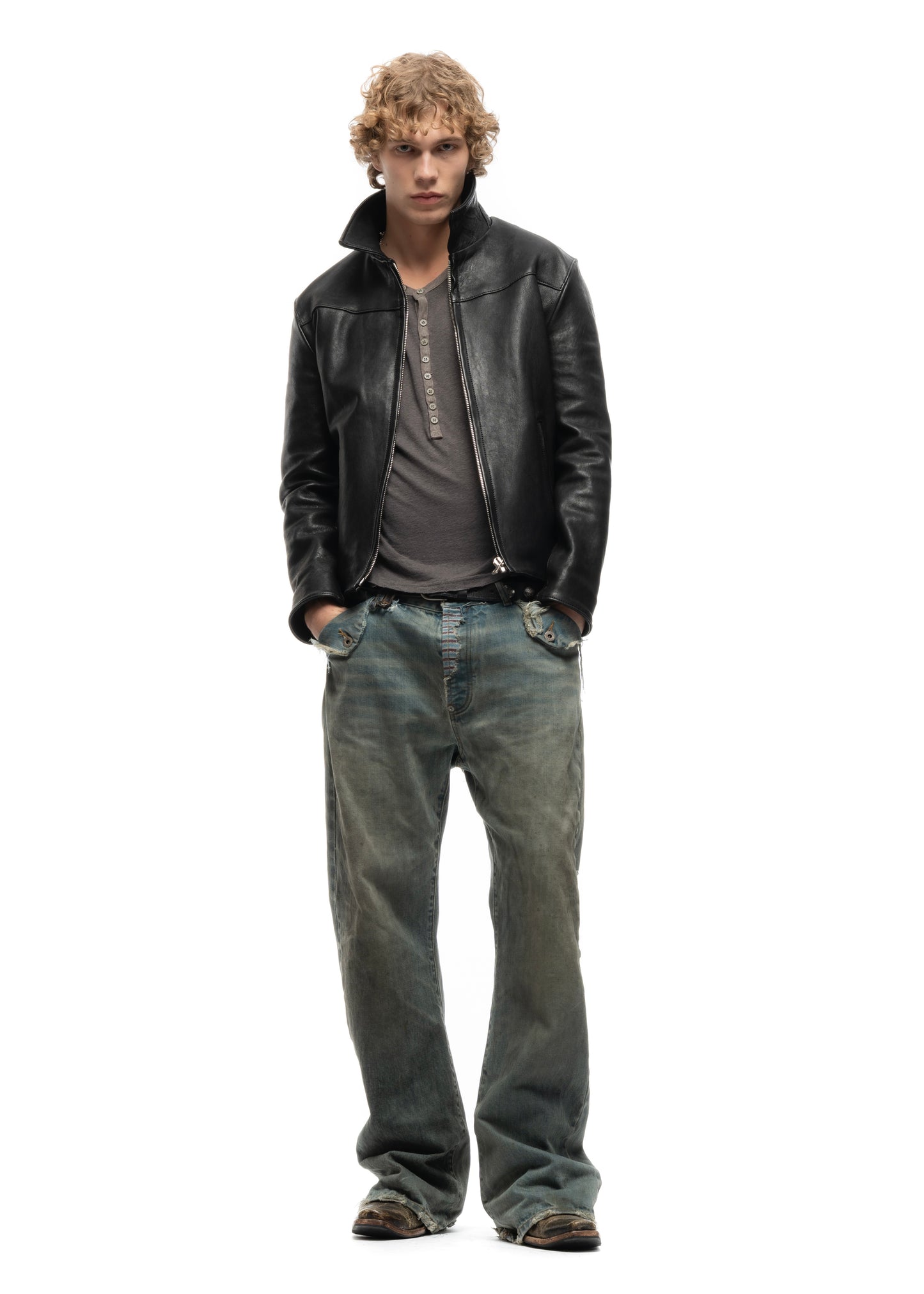 MESSAGE BUTTON UP T-SHIRT STEEL GREY