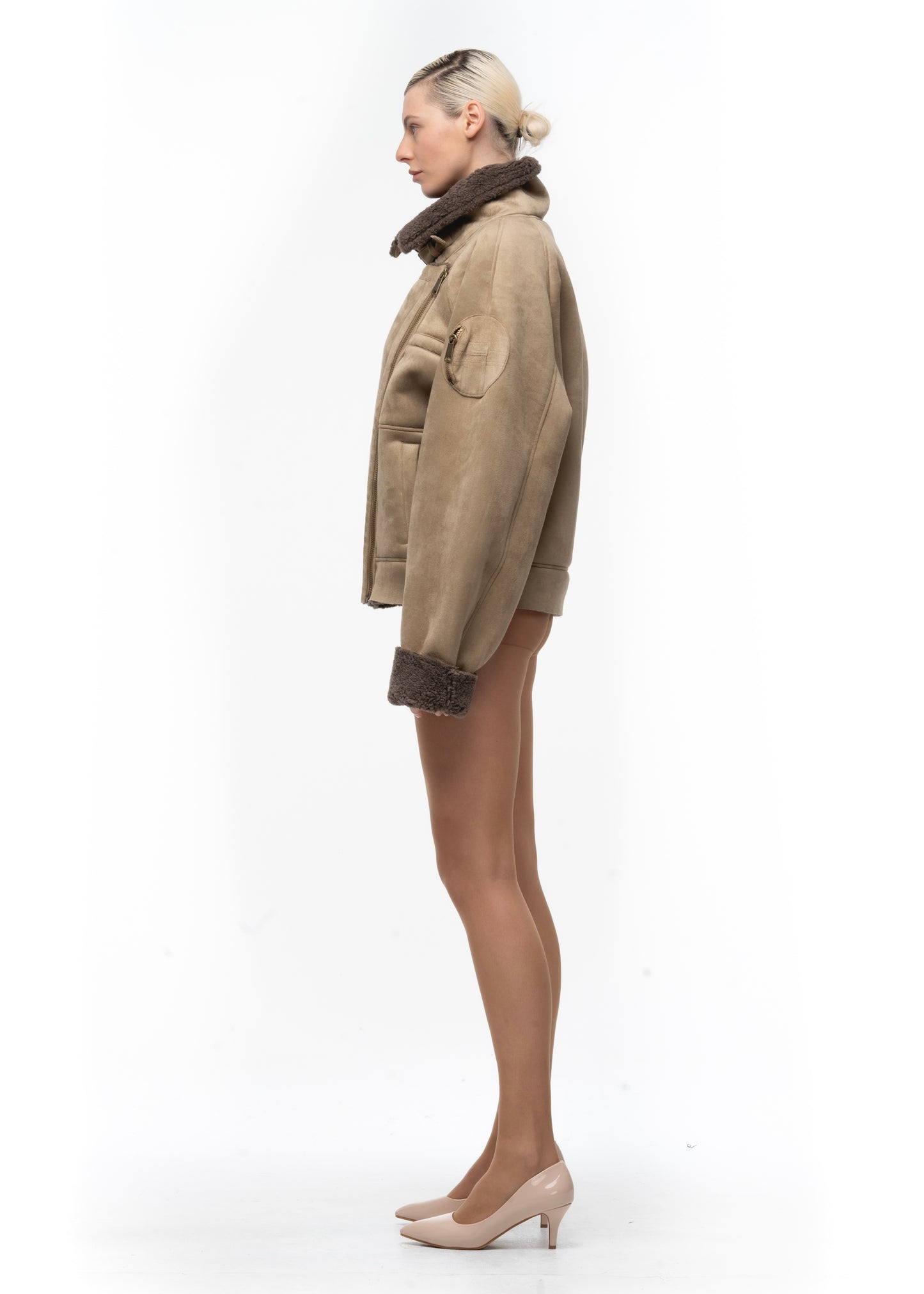 HEAVY FLIGHT SHEARLING JACKET DARK BEIGE WOMEN'S CUT